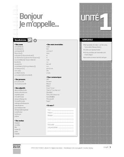 Arbeitsbuch - Unité 1