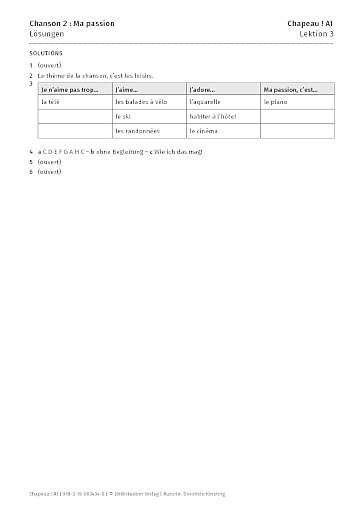 Chanson 2 : Ma passion – Lösungen 