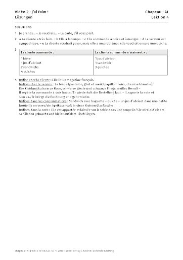 Vidéo 2 : J'ai faim ! – Lösungen