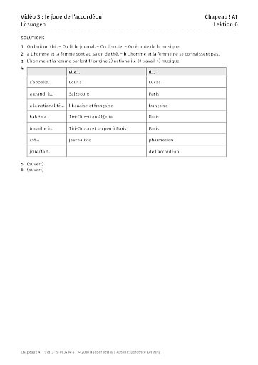 Vidéo 3 : Je joue de l'accordéon – Lösungen