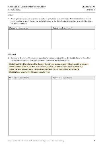 Chanson 4 : Une journée avec Cécile