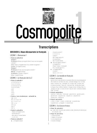 Cosmopolite 1: Transkriptionen und Wortliste
