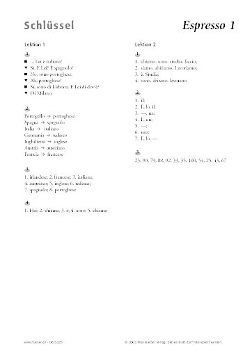 Lösungsschlüssel zum Arbeitsblatt Lektion 1 und 2