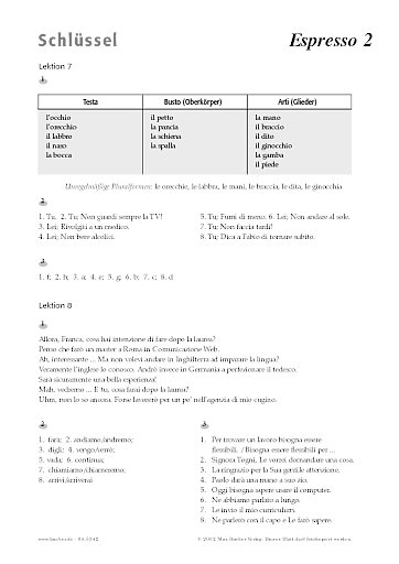 Lösungsschlüssel zum Arbeitsblatt Lektion 7 und 8