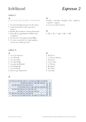 Lösungsschlüssel zum Arbeitsblatt Lektion 9 und 10