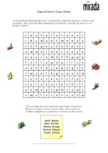 Sopa de letras: Coger frutas (ab Lektion 6)