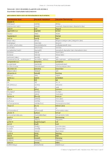 Erweiterter Wortschatz nach Lektionen