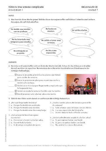 Arbeitsblatt zu Video 6: Una semana complicada