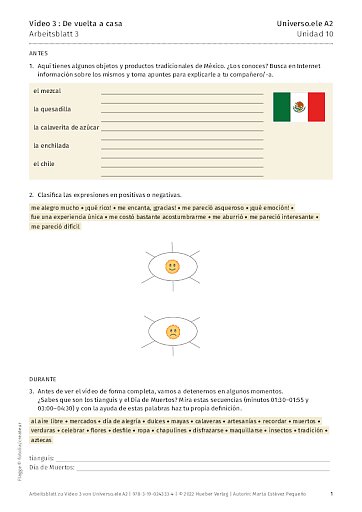 Arbeitsblatt zu Video 3: De vuelta a casa