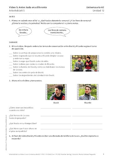 Arbeitsblatt zu Video 5: Antes todo era diferente