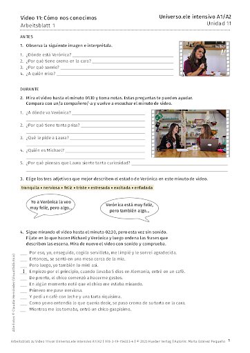 Arbeitsblatt zu Video 11: Cómo nos conocimos