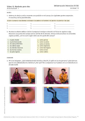 Arbeitsblatt zu Video 12: Bachata para dos