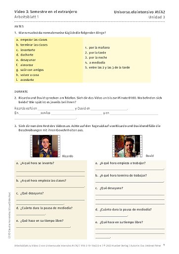 Arbeitsblatt zu Video 3: Semestre en el extranjero