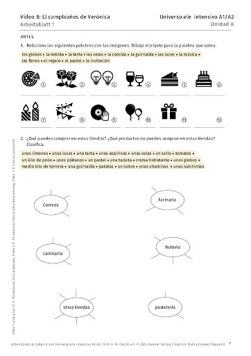 Arbeitsblatt zu Video 8: El cumpleaños de Verónica