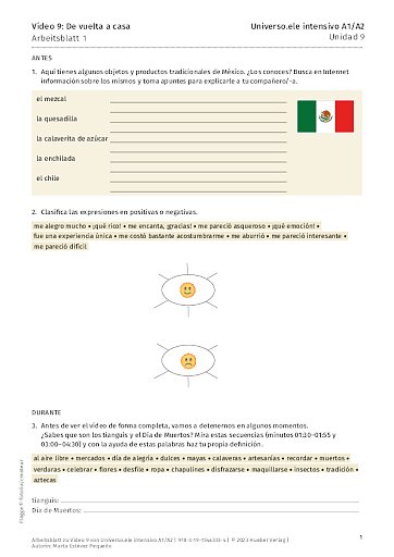 Arbeitsblatt zu Video 9: De vuelta a casa