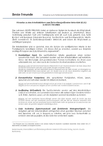 Hinweise zu den f&auml;cher&uuml;bergreifenden Arbeitsbl&auml;ttern (CLIL)