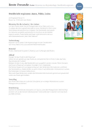 Steckbriefe erg&auml;nzen: Anna, Fabio, Luisa