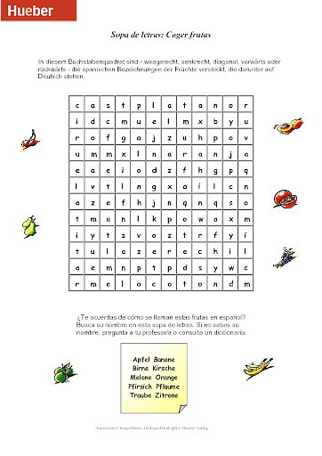 Sopa de letras: Coger frutas