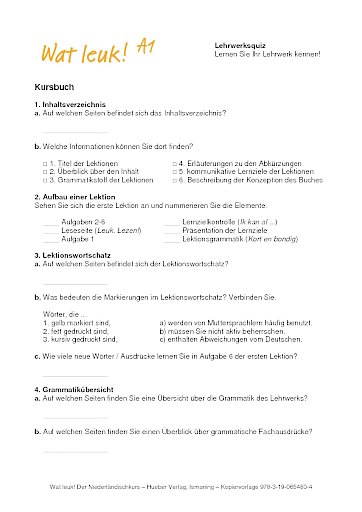 Quiz zum Kennenlernen von Wat leuk! A1