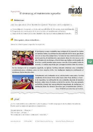 Lección 12: El sirvinacuy, el matrimonio a prueba