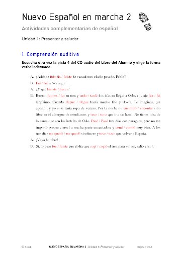 Nuevo Español en marcha 2: Unidad 1