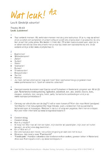 Les 8: Eindelijk vakantie! 